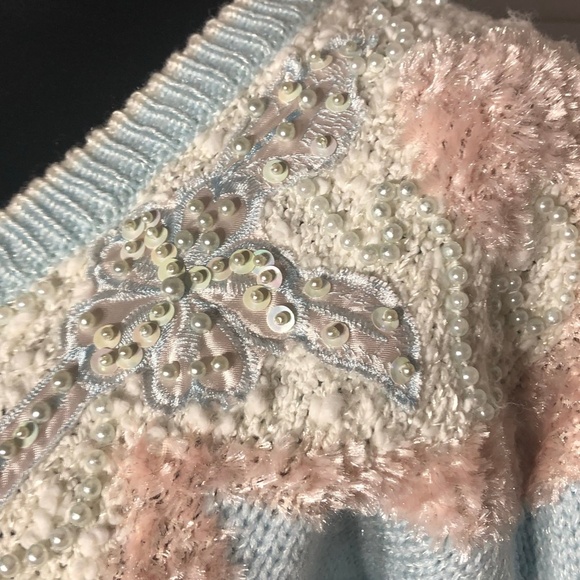 Vintage 90s Jaclyn Smith Pullover Sweater Beaded Paisley Detailing Light Blue S - Picture 8 of 15